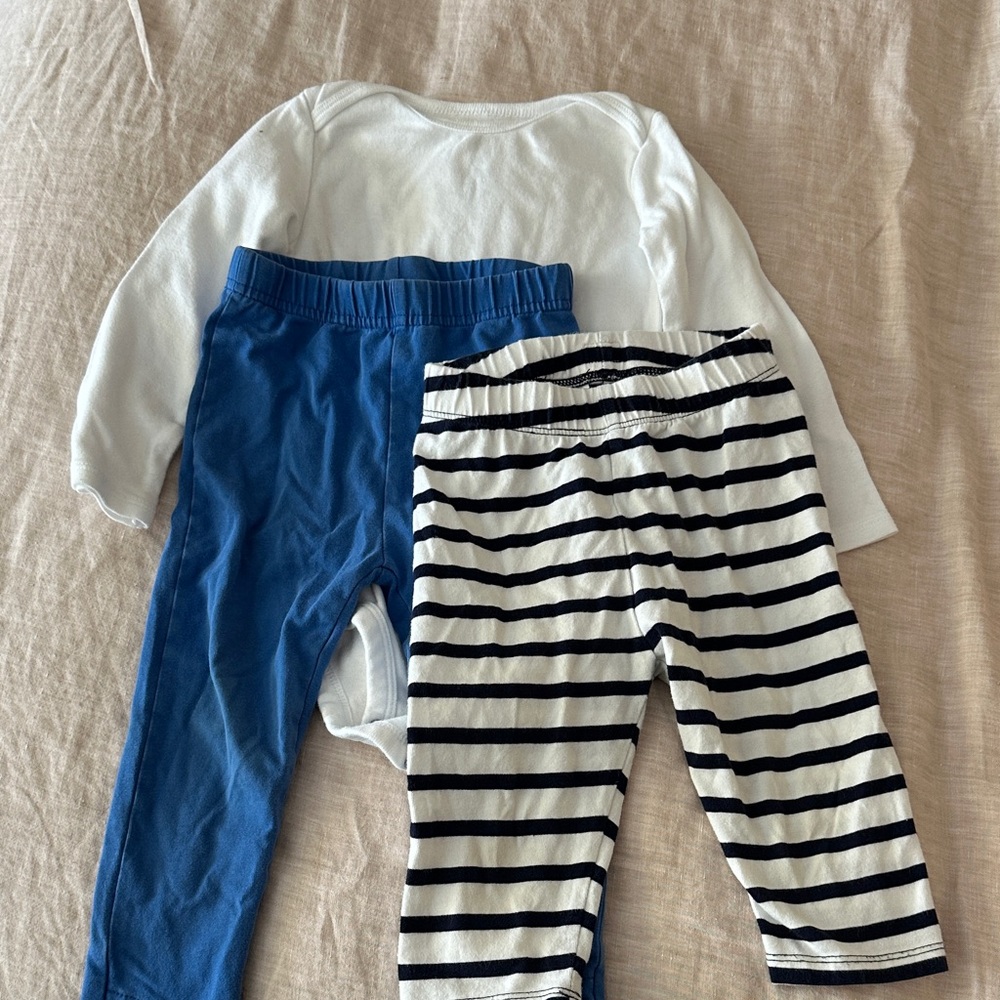 Lot of Baby Long Sleeve Onesie and Striped Pants 18-24 months